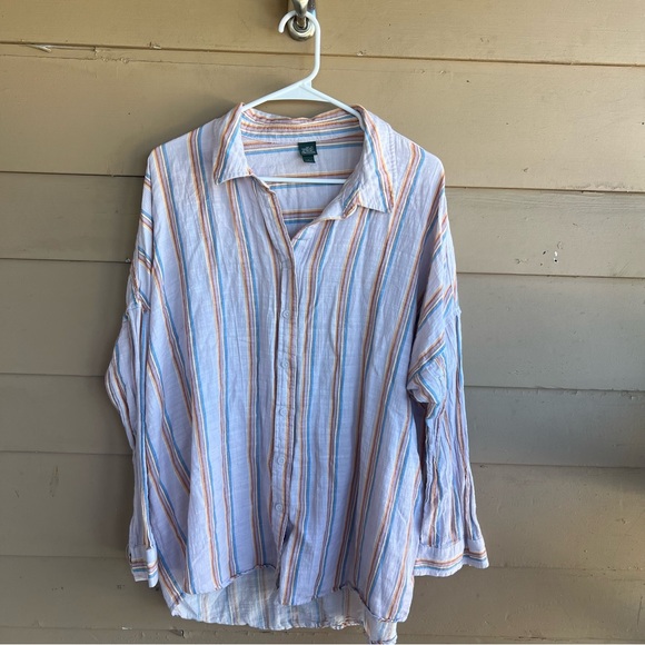 wild fable Tops - Wild Fable Cotton Striped Button-up Shirt Size L Casual Oversized Summer